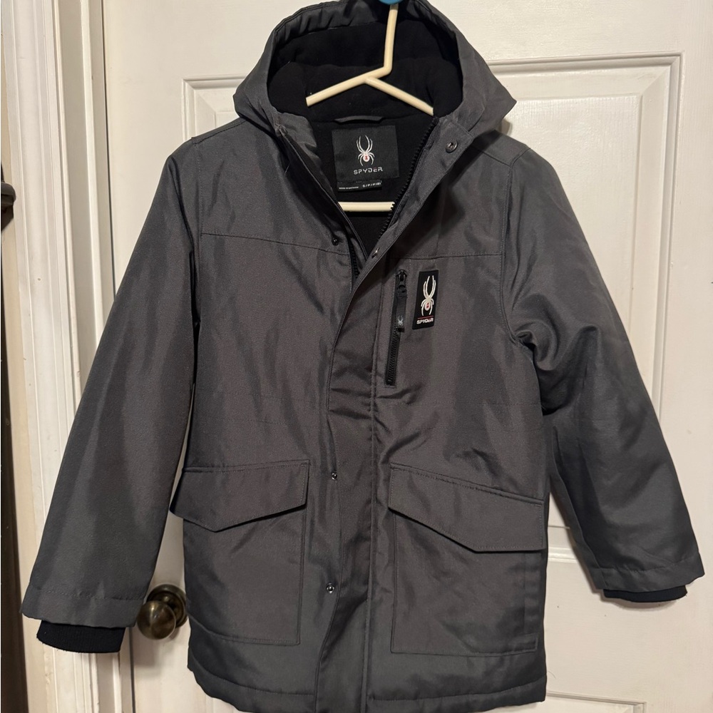 Spyder Charcoal Puffer Jacket size small with a hood 3/26/9